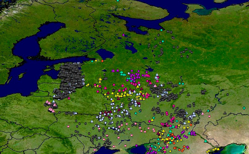 Рисунок1. Распространение АЧС в северной Европе (2014-2017).
