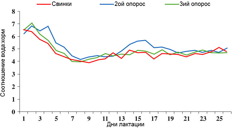 График 4. Соотношение корм:вода во время лактации. Источник: S. Kruse, 2011
