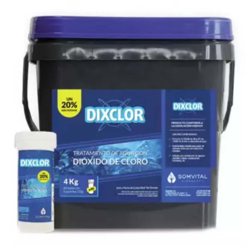 DIXCLOR Cubo 4Kg (40 botes 5x20 g) Pastillas para la desinfección de agua